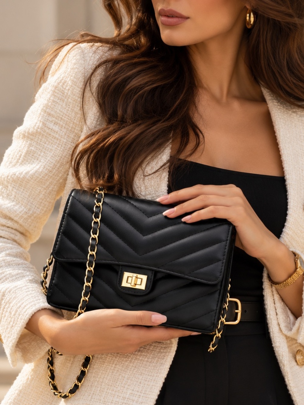 Elegant Black Quilted Chain Shoulder Bag